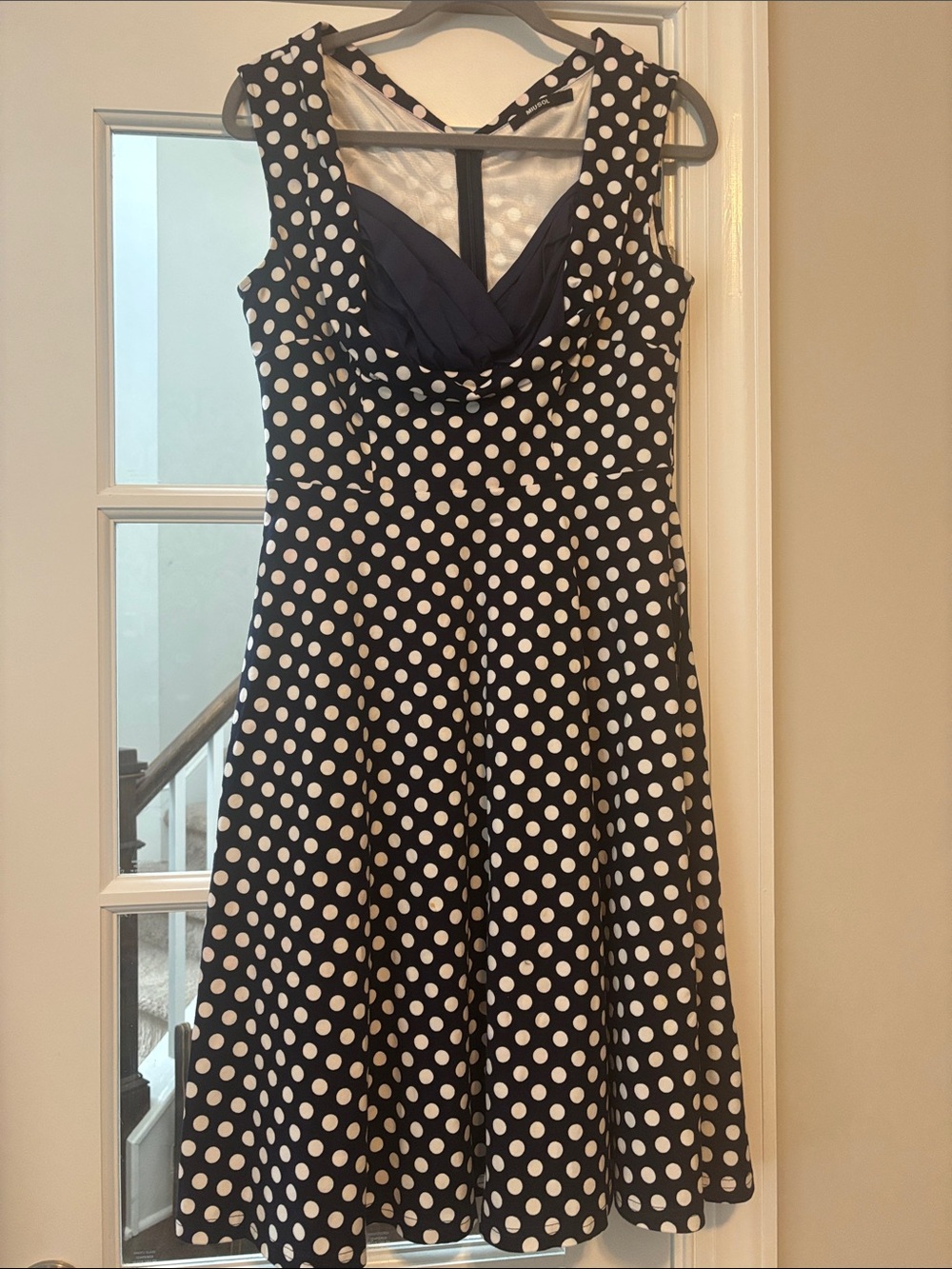 Sleeveless Navy & White Polka Dot Fit-and-Flare Dress